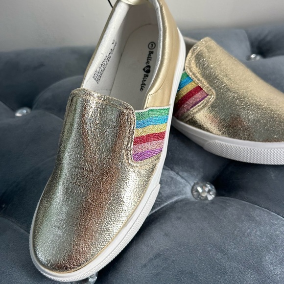 Chaussures pour filles enfants colleurs or avec arc en iel sur les côtés - Picture 2 of 7